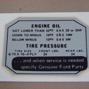 DDF473 Decal, Engine Oil And Tire Pressure