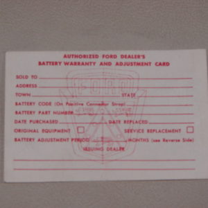 DDF476 Battery Warranty Card